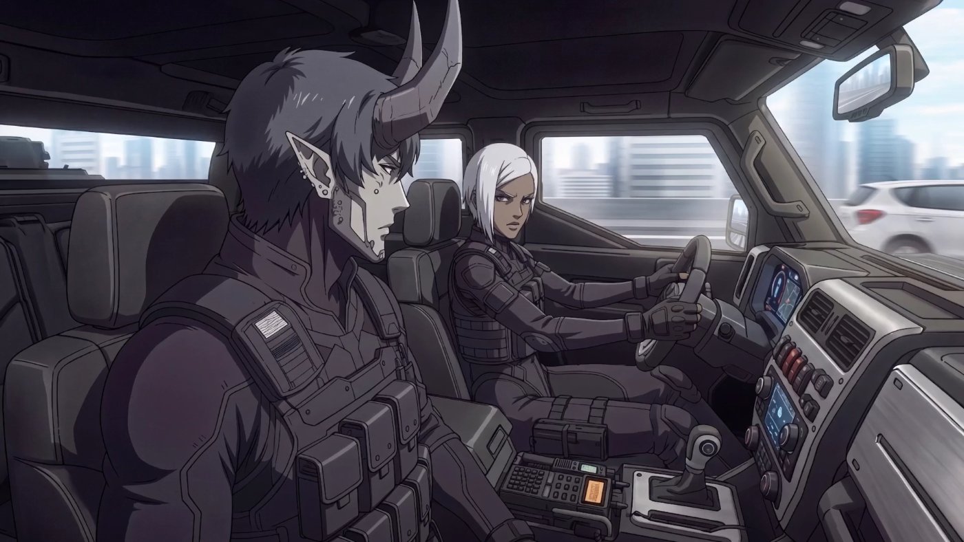 Agents Ash and Bale on a joint assignment, photographed in transit.