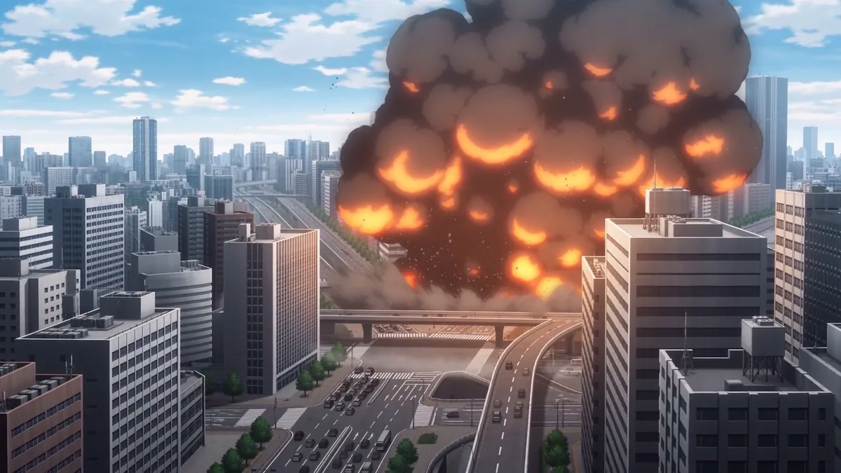 A detonation tears through an elevated expressway interchange in the city. From the OTHERSIDE pilot.